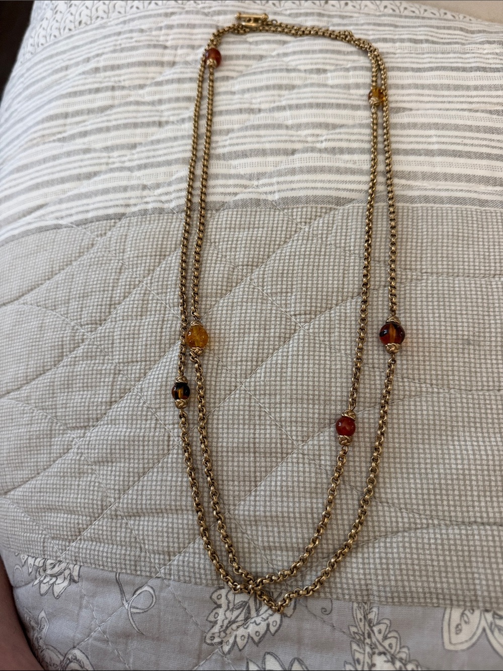 Oscar De La Renta Gold Chain Necklace with Amber and Red Beads - Unbranded